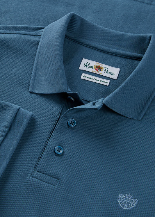 Men's Pique Cotton Polo Shirt in Blue