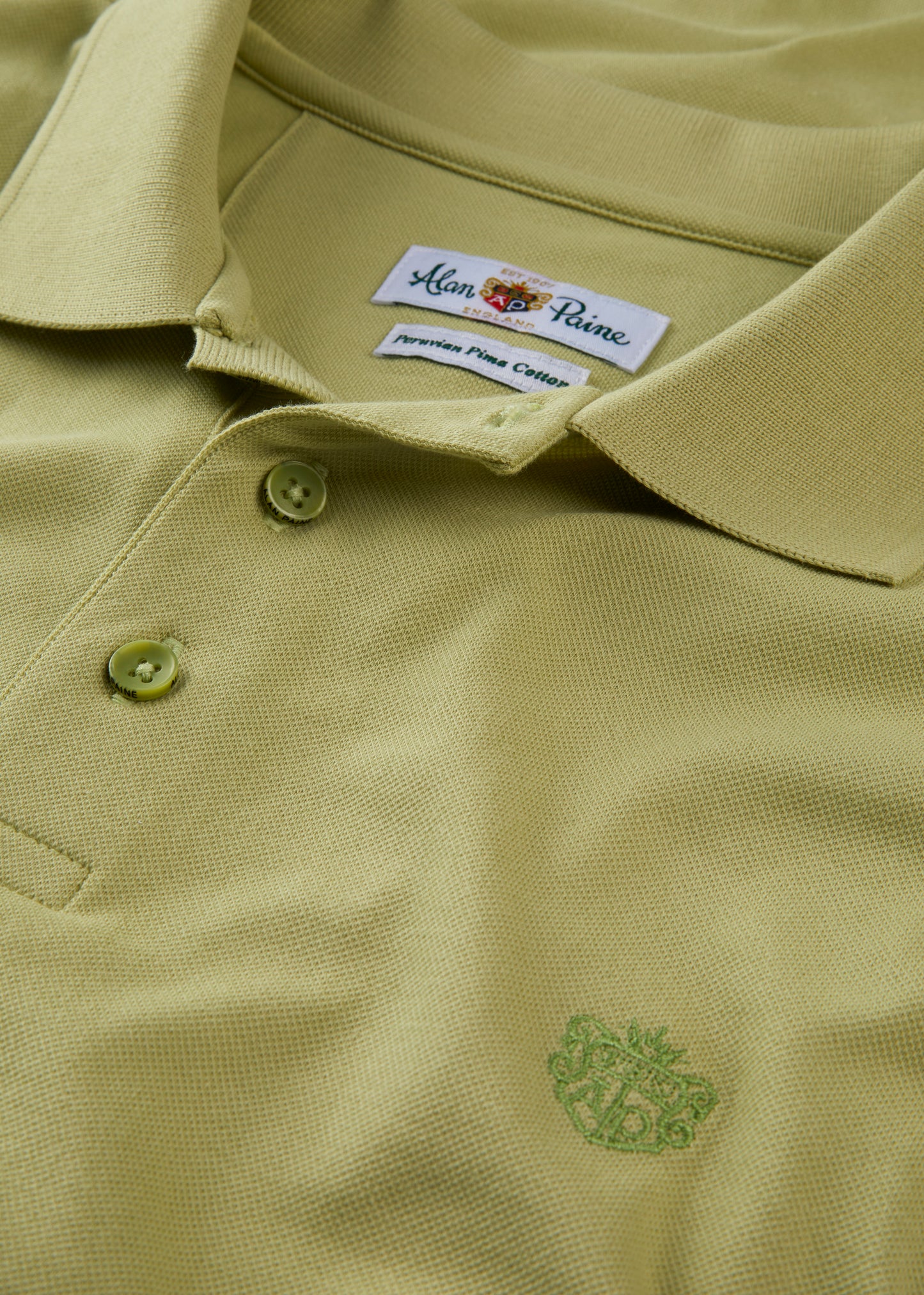 Men's Pique Cotton Polo Shirt in Olive Green