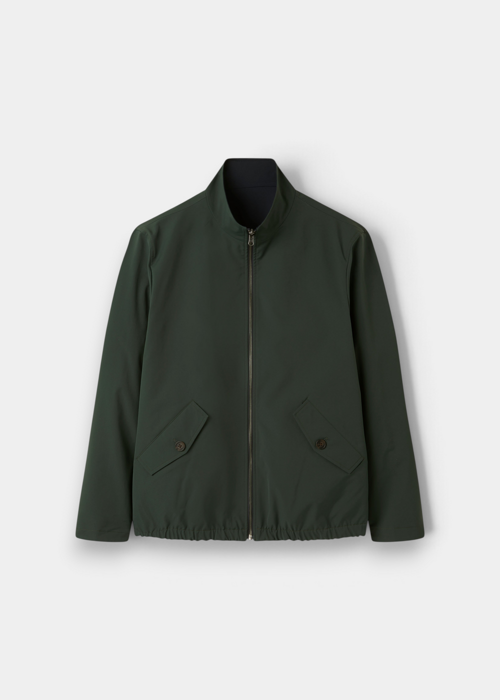 Lakeward Men’s Reversible Bomber Jacket in green and navy, water-resistant with high collar, shown on white background.