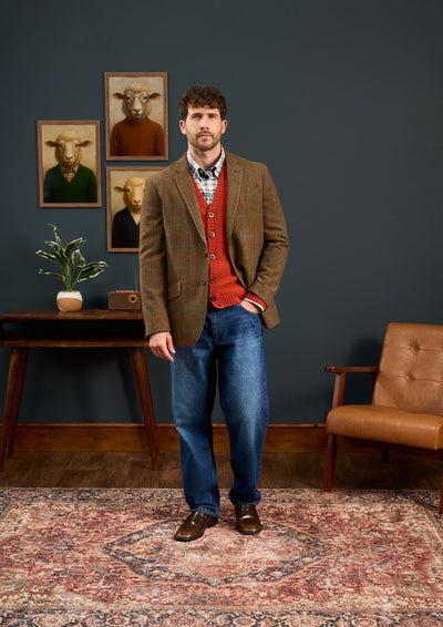 Mens-Tweed-Blazer-Surrey-Orange-Blue-Check