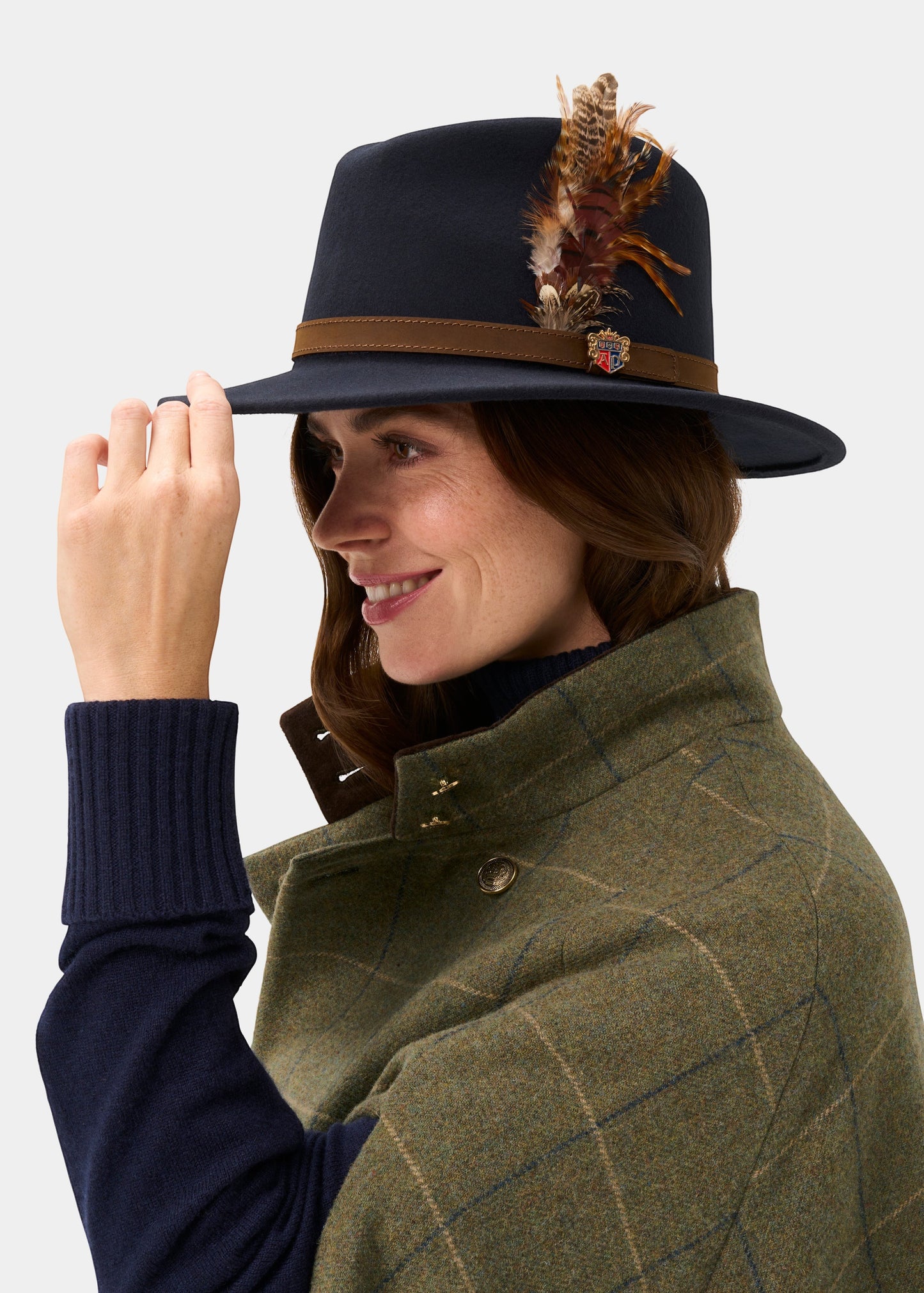 Richmond Unisex Felt Hat With Feather In Navy