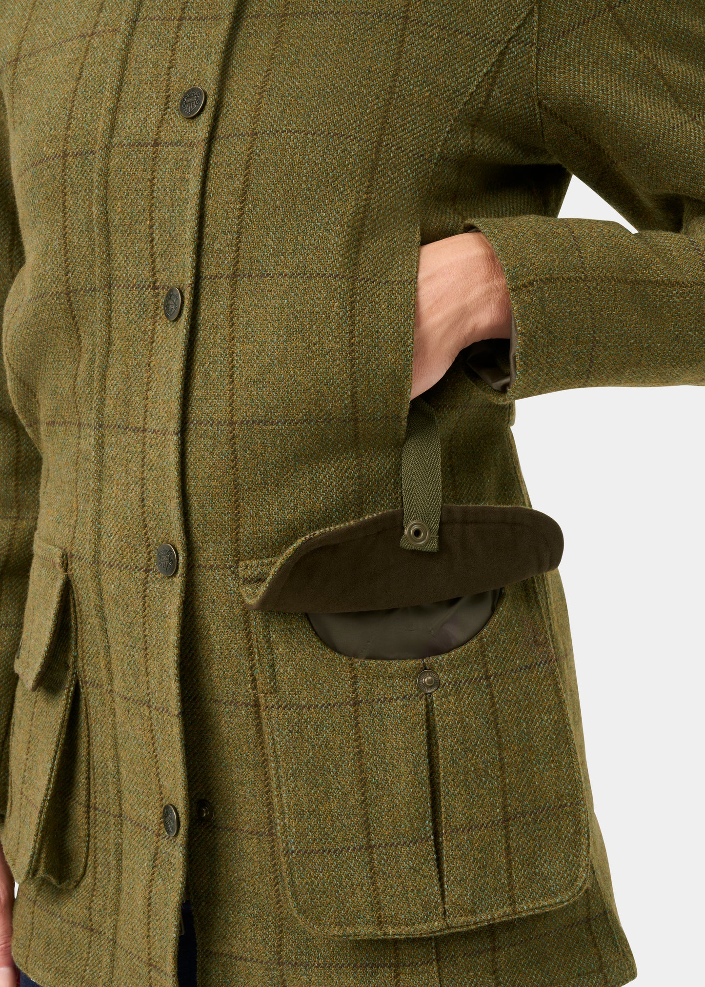 Rutland Ladies Tweed Waterproof Shooting Coat in Lichen  -  Shooting Fit