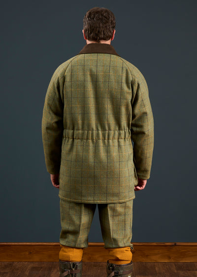 Rutland Men's Tweed Waterproof Shooting Coat In Dark Moss