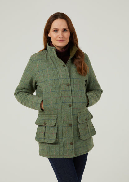 Rutland Ladies Tweed Waterproof Shooting Coat In Spindle