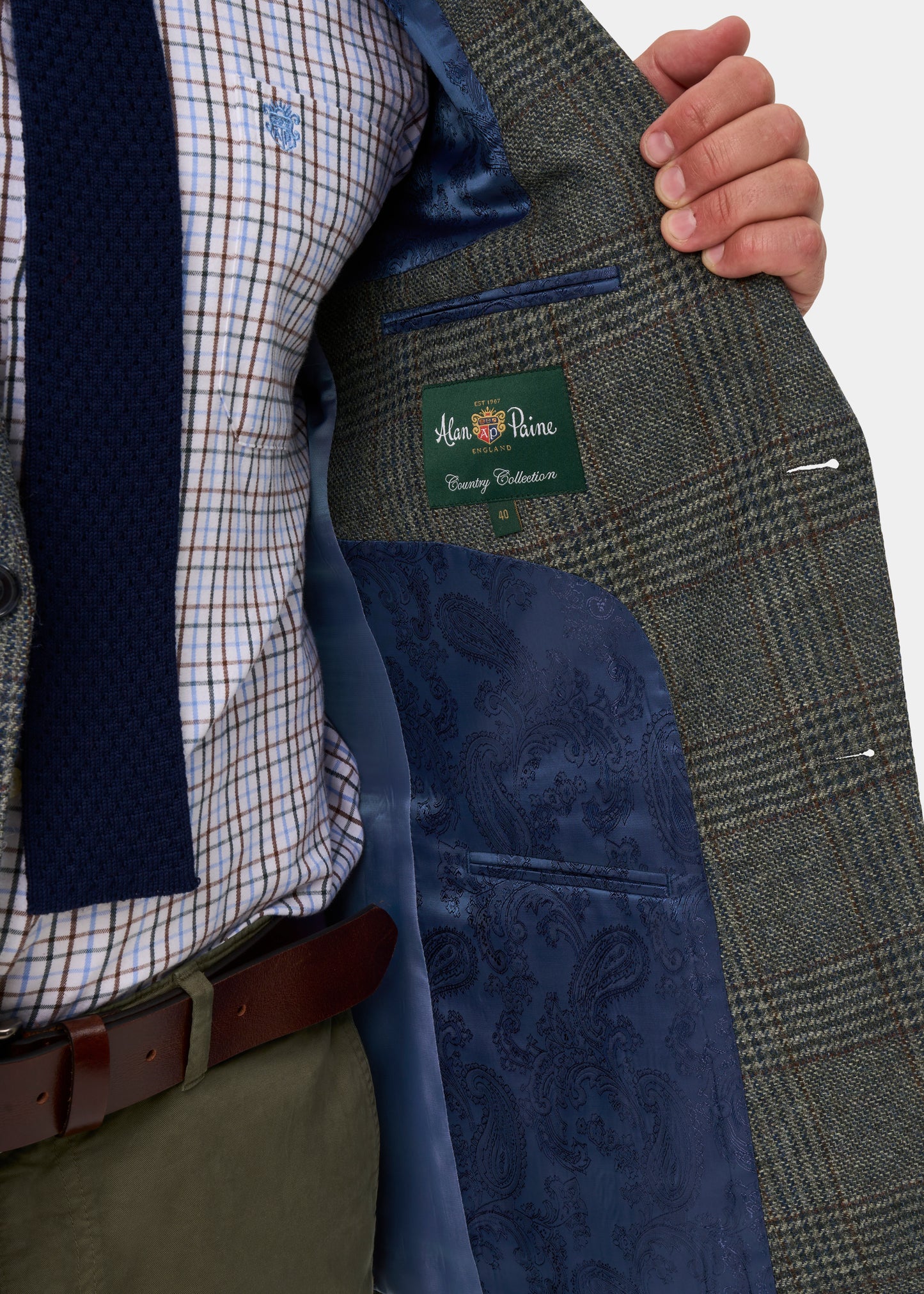 Surrey Men's Tweed Water Repellent Lined Blazer in Blue Check  -  Regular Fit