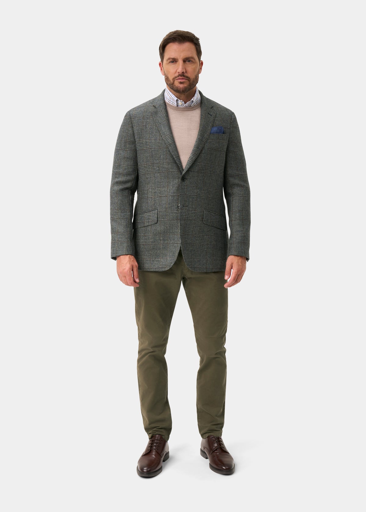 Surrey Men's Tweed Water Repellent Lined Blazer in Blue Check  -  Regular Fit