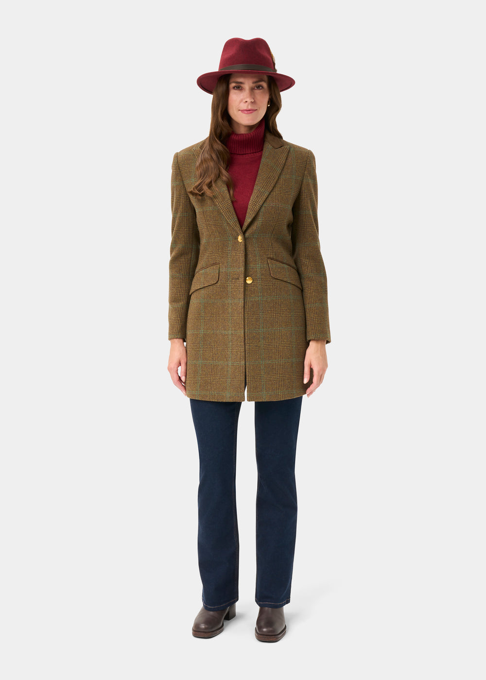 Surrey Ladies Tweed Water Repellent Mid-Thigh Coat in Marsh  -  Regular Fit