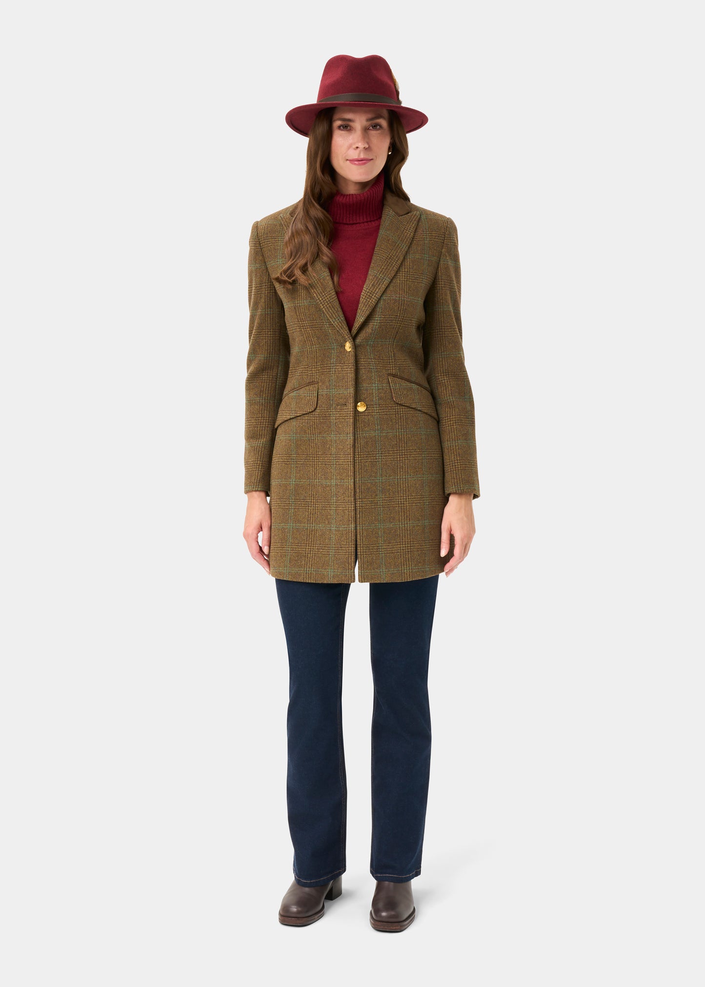 Surrey Ladies Tweed Water Repellent Mid-Thigh Coat in Marsh  -  Regular Fit