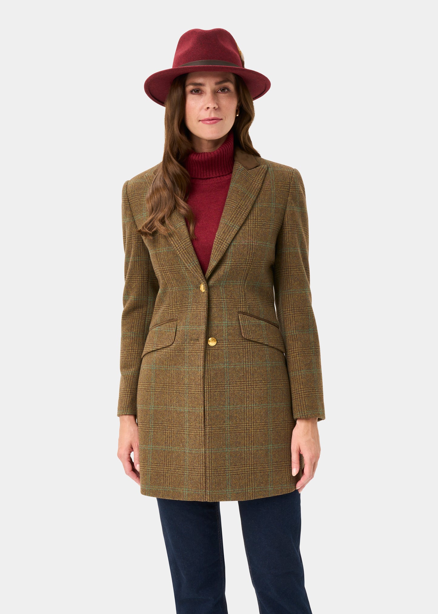 Surrey Ladies Tweed Water Repellent Mid-Thigh Coat in Marsh  -  Regular Fit