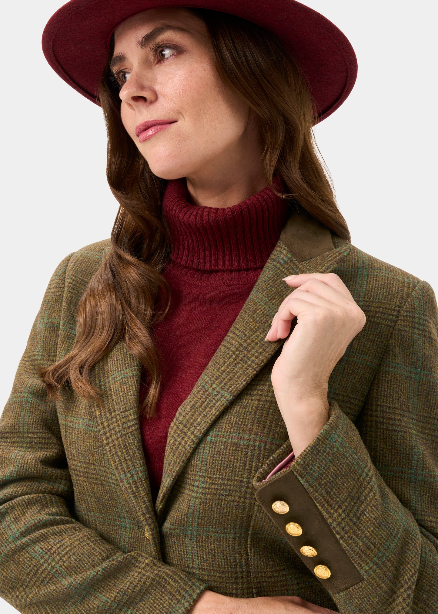 Surrey Ladies Tweed Water Repellent Mid-Thigh Coat in Marsh  -  Regular Fit