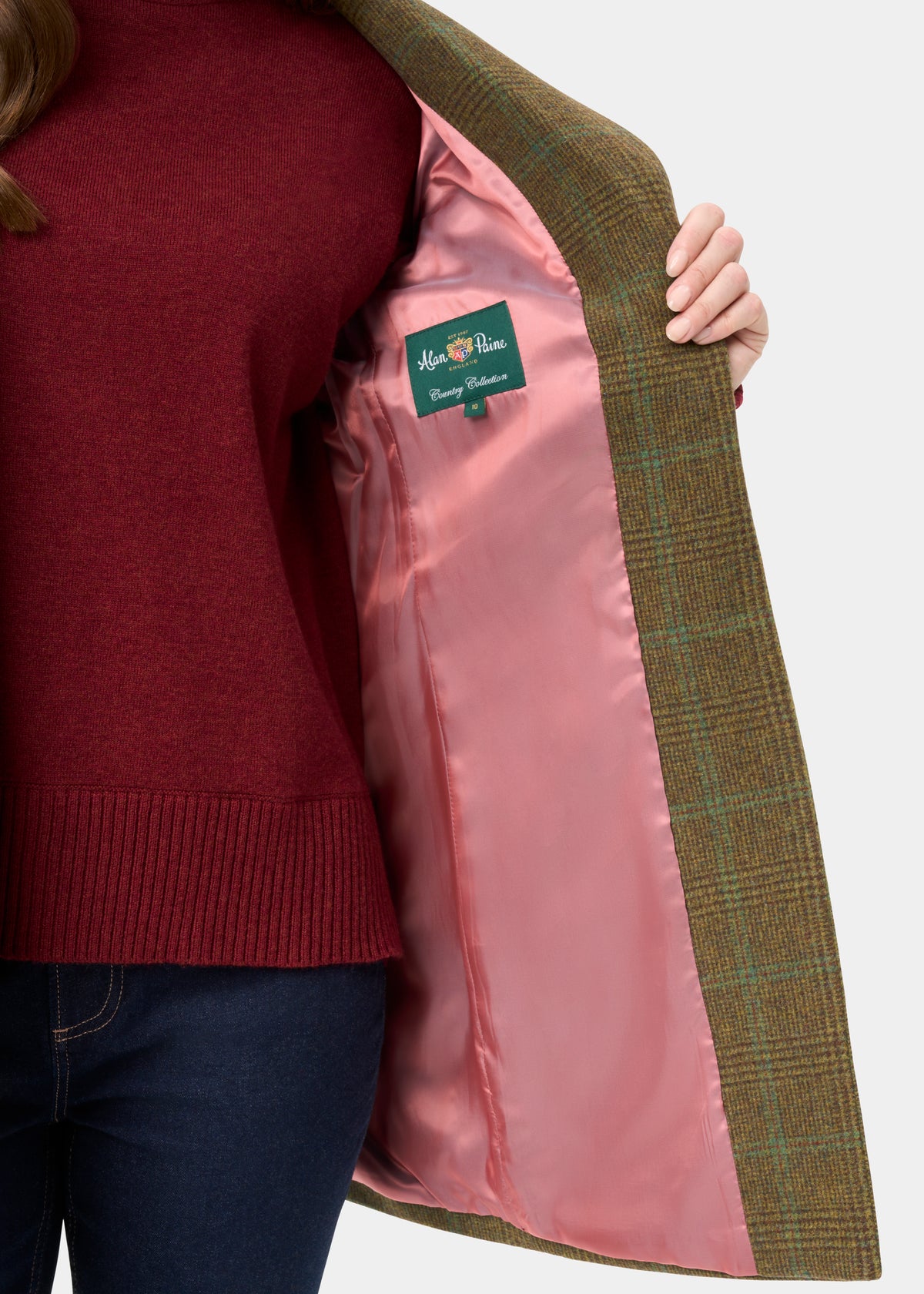 Surrey Ladies Tweed Water Repellent Mid-Thigh Coat in Marsh  -  Regular Fit
