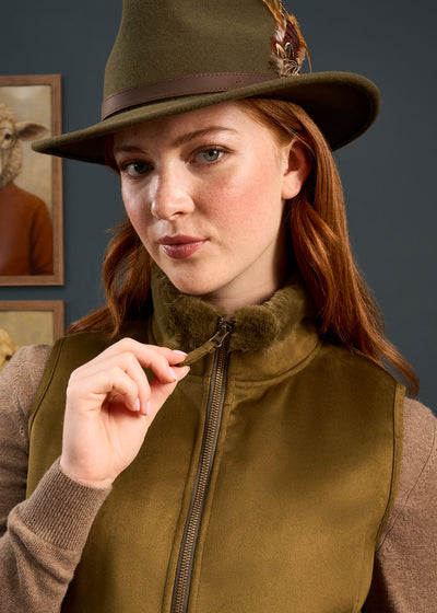 Surrey Ladies Fur Lined Gilet In Olive