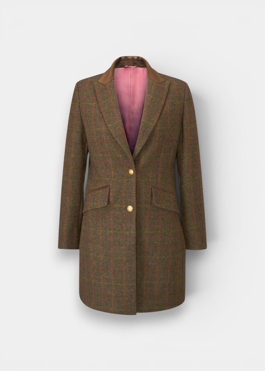 Surrey Ladies Tweed Water Repellent Mid-Thigh Coat in Hemlock  -  Regular Fit