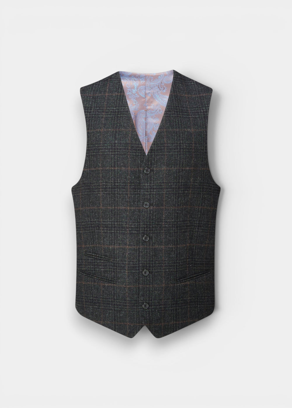 Surrey Men's Tweed Water Repellent Lined Waistcoat in Green Check  -  Regular Fit