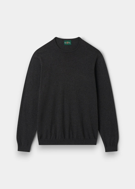 Alan Paine anthracite grey luxury crew neck jumper made from a soft blend of pima cotton, silk, and cashmere.