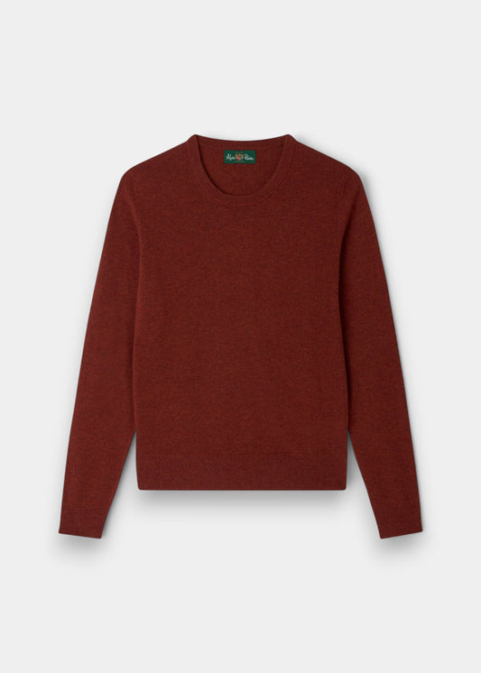Ivy Wool & Cashmere Crew Neck Jumper in Autumn, rust color, long sleeves, shown flat on a light gray background.
