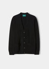 Alan Paine black lambswool cardigan with a V-neck, five-button front, and two jetted pockets in a classic fit.