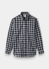 Alan Paine men's regular fit button-down shirt in a blue and cream check pattern made from breathable cotton.