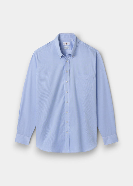 Alan Paine men's blue striped button-down shirt in breathable cotton with a regular fit, made in Portugal.