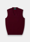 Alan Paine Norfolk men's bordeaux lambswool slipover with a classic fit, v-neck, and ribbed hem.