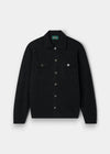 Alan Paine charcoal grey Geelong wool knitted shirt with button-through front and dual chest pockets.