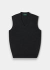 Alan Paine charcoal lambswool V-neck slipover with a classic fit, ribbed hem, and traditional saddle shoulder.