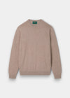 Alan Paine Oakford coffee brown long sleeve crew neck shirt in 100% high twist cotton with a refined knit texture.