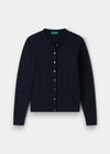 Alan Paine Daphne ladies dark navy cardigan in a soft pima cotton and cashmere blend with a classic button-up front.