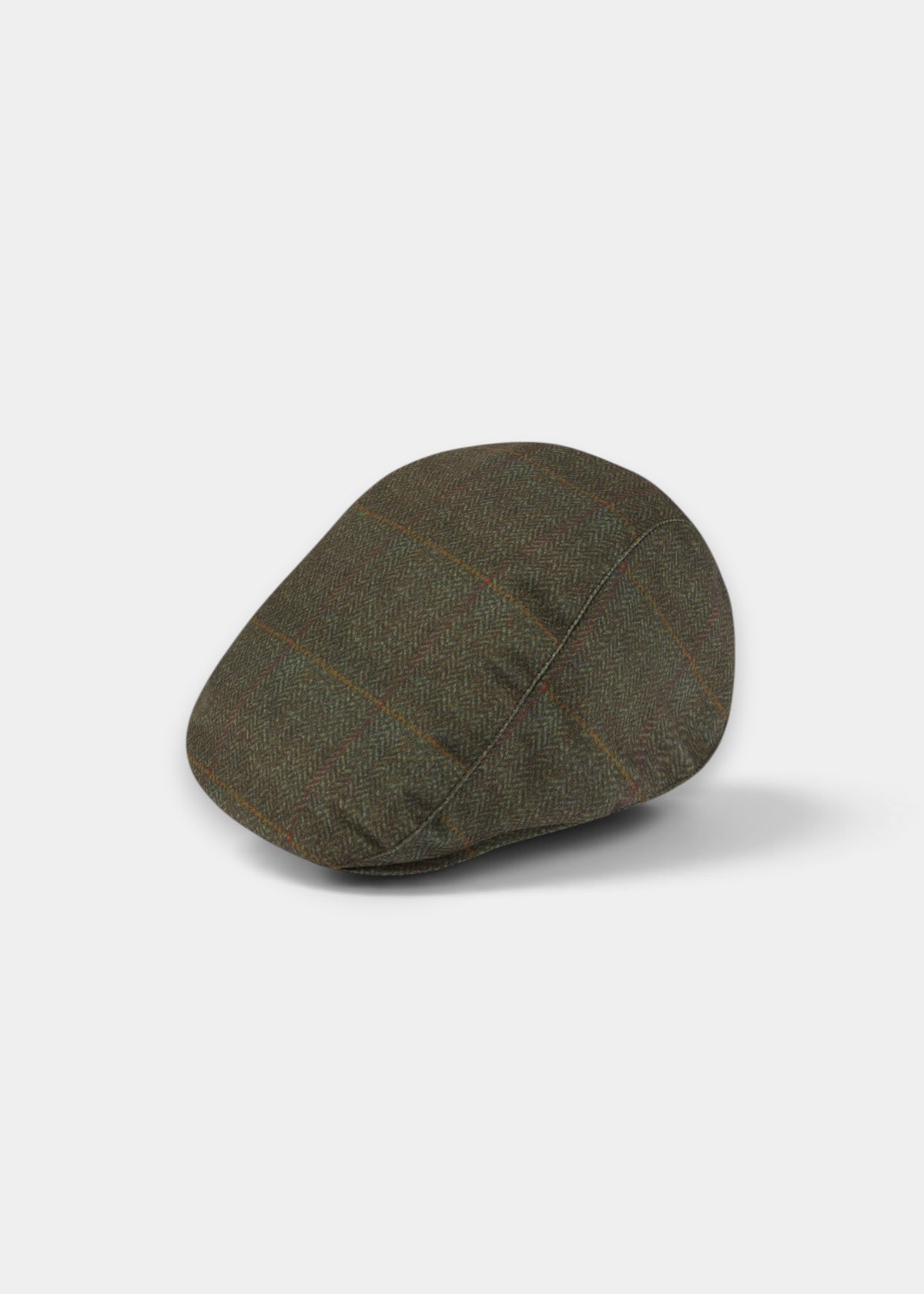 Didsmere Men’s Elon Technical Tweed Waterproof Cap—green plaid, regular fit, ideal for outdoor activities.