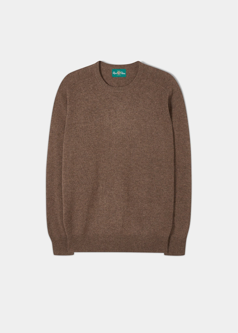 Dorset Lambswool Crew Neck Jumper in Tobacco, classic fit, long-sleeve, laid flat on a white background.