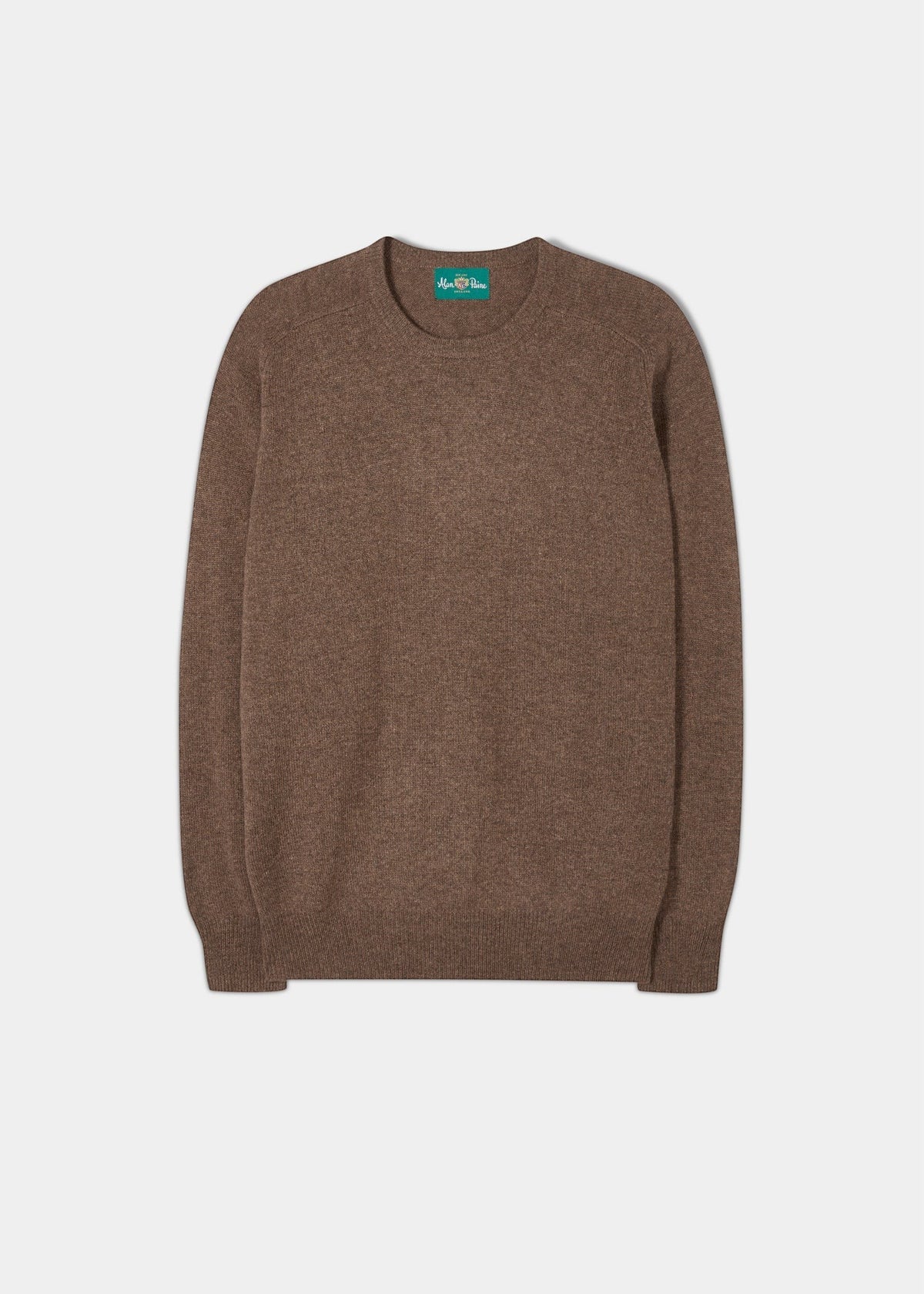 Dorset Lambswool Crew Neck Jumper in Tobacco, classic fit, long-sleeve, laid flat on a white background.