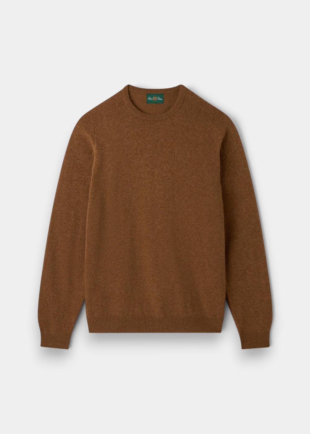 Dorset Lambswool Crew Neck Jumper in Driftwood, classic fit, laid flat on a light gray background.