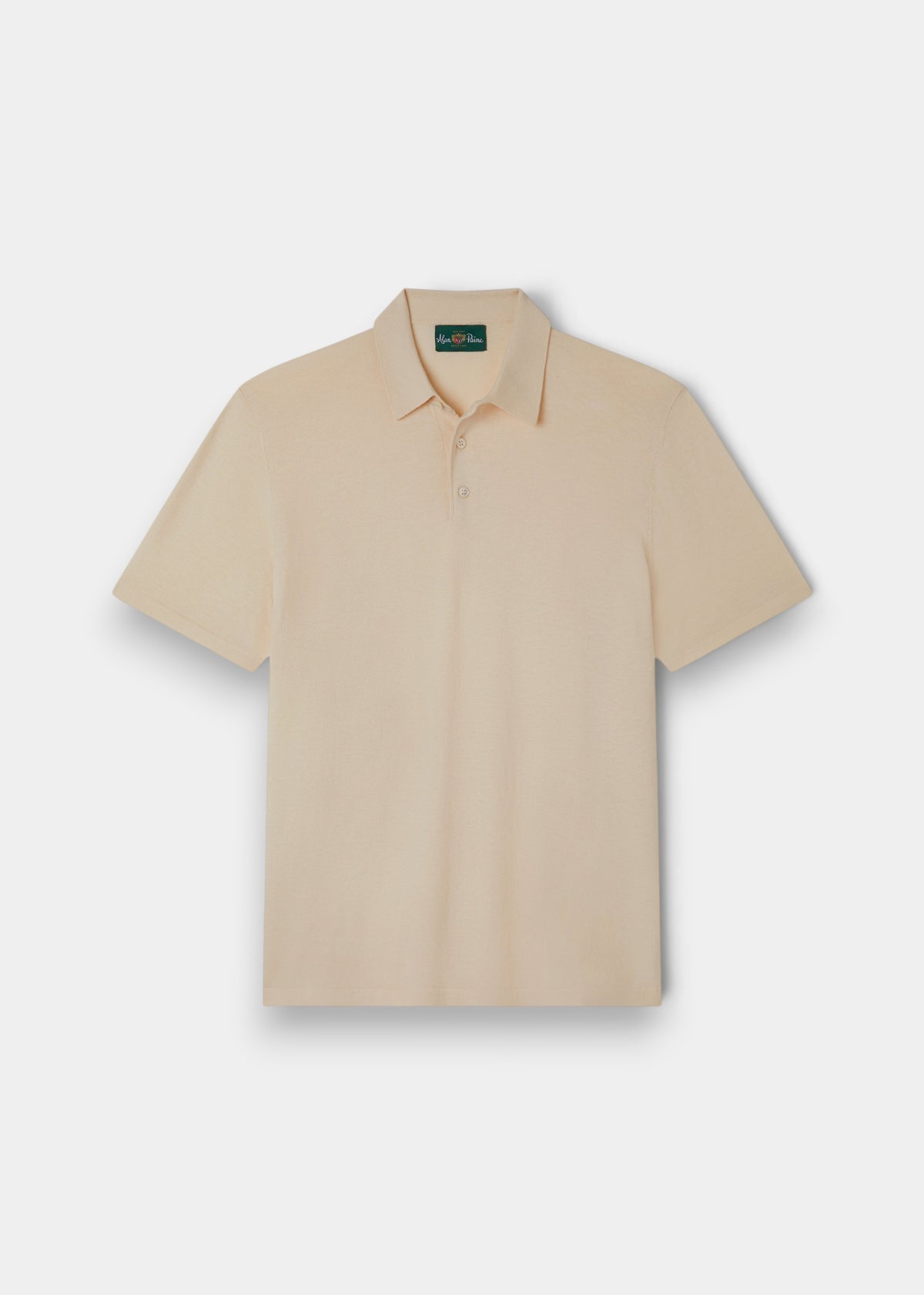Alan Paine men's luxury ecru polo shirt in a soft blend of pima cotton, silk, and cashmere with a classic collar.