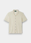 Alan Paine Abbotsbury ecru short sleeve shirt in a ribbed cotton, linen, and silk blend with a classic collar.