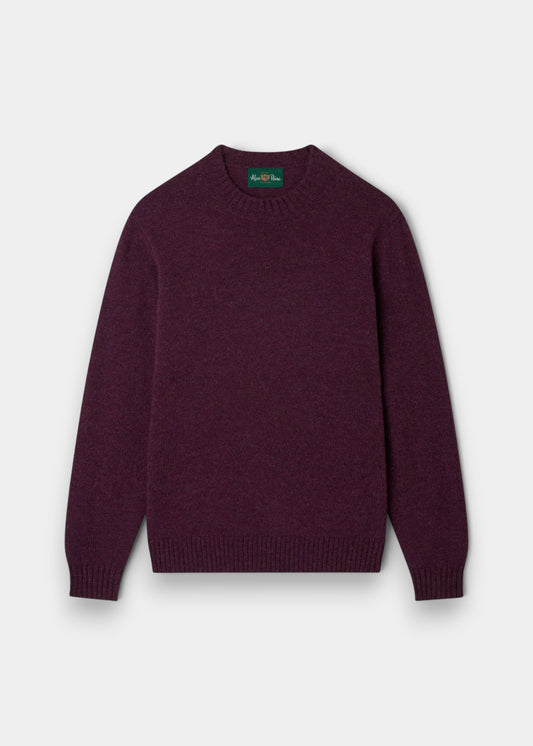 Alan Paine Kinnadie supersoft Shetland wool crew neck jumper in a deep elderberry purple regular fit