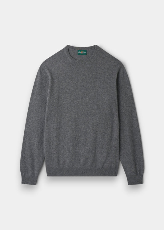 Alan Paine Melfort crew neck jumper in grey cashmere with ribbed cuffs and hem in a regular fit.