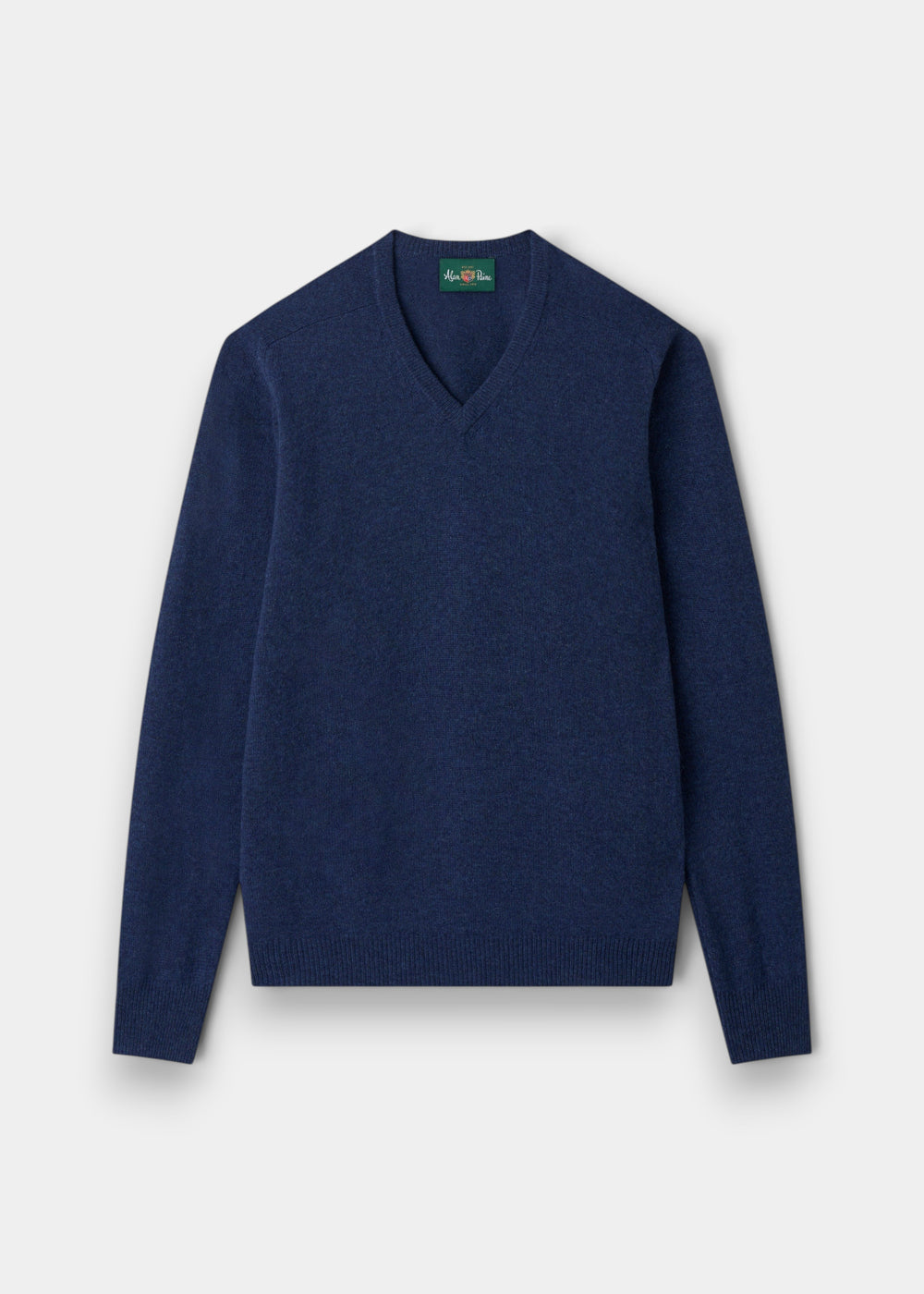 Hampshire Lambswool V-Neck Jumper in Rhapsody, classic fit, with saddle shoulders, shown flat on white.