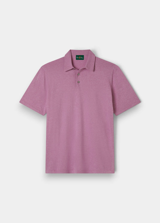 Alan Paine men's luxury lavender polo shirt in a soft pima cotton, silk, and cashmere blend with a ribbed hem.