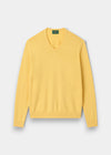 Alan Paine Rothwell lemon yellow v-neck jumper in a soft pima cotton and cashmere blend with ribbed hem and cuffs.