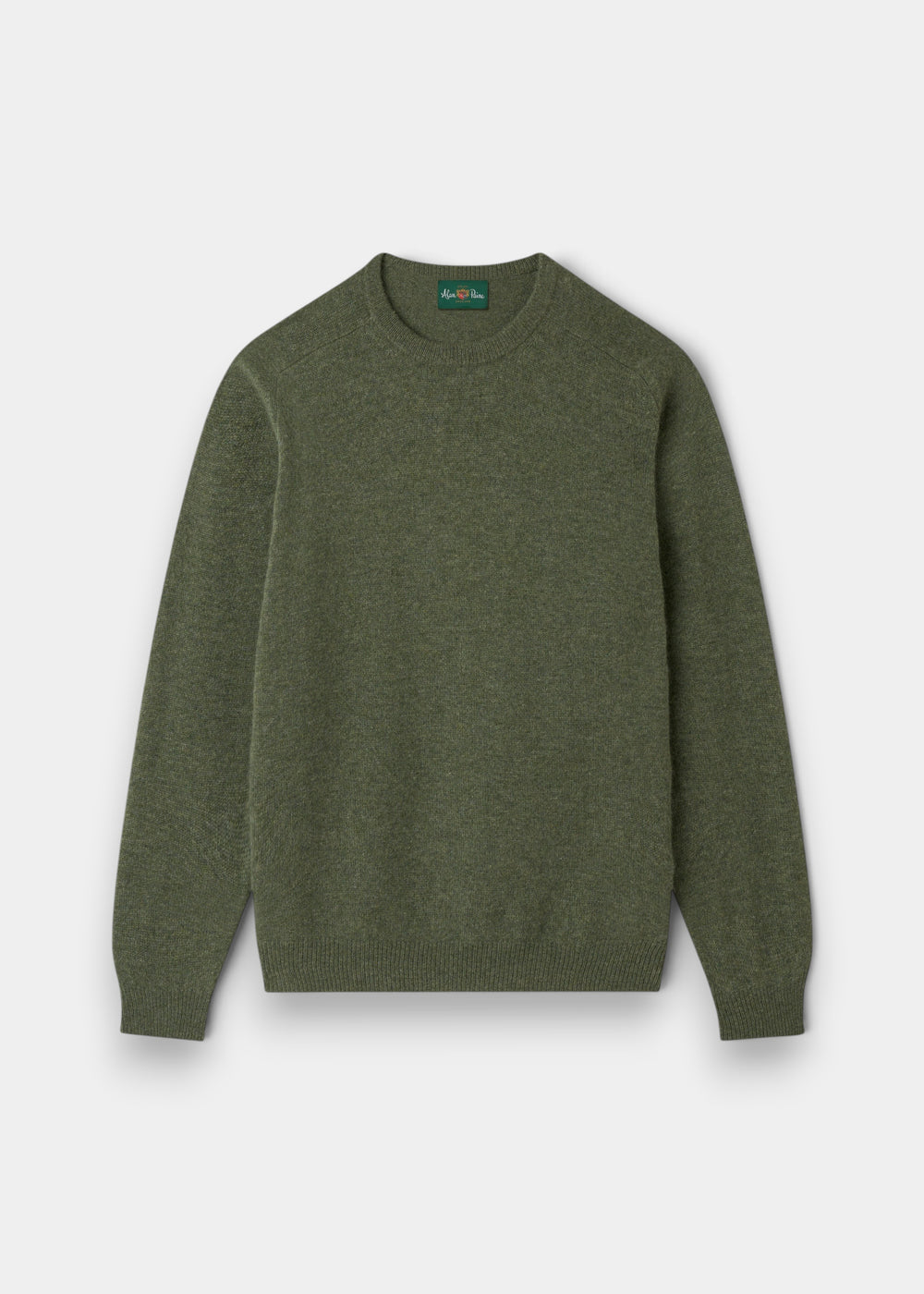 Lenzie Lambswool Crew Neck Jumper in olive green, regular fit, shown on a white background.