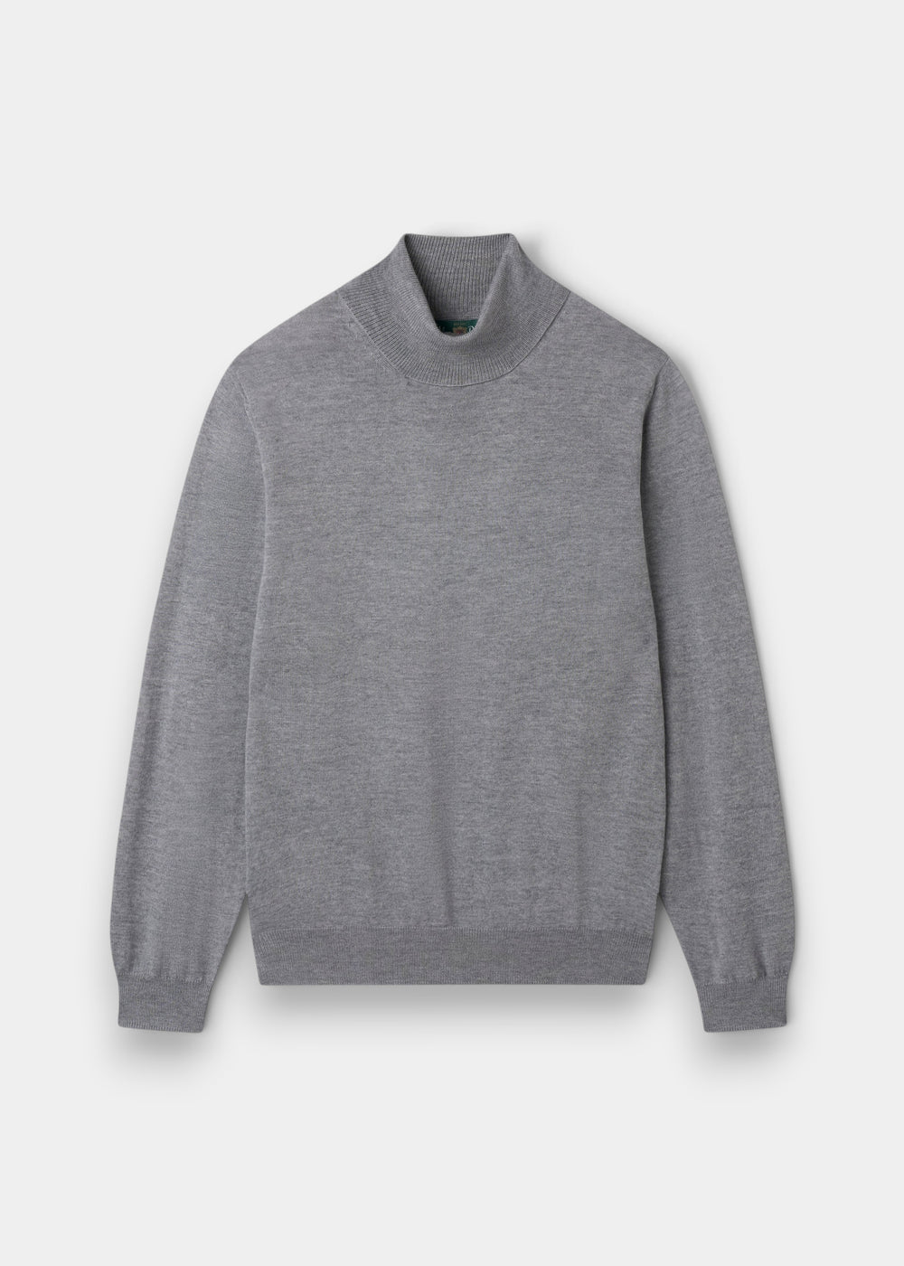 Linton Merino Wool Roll Neck Jumper in Light Grey Mix - Regular Fit laid flat on a white background.