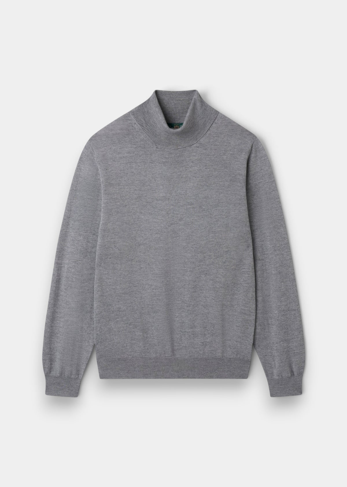 Linton Merino Wool Roll Neck Jumper in Light Grey Mix - Regular Fit laid flat on a white background.