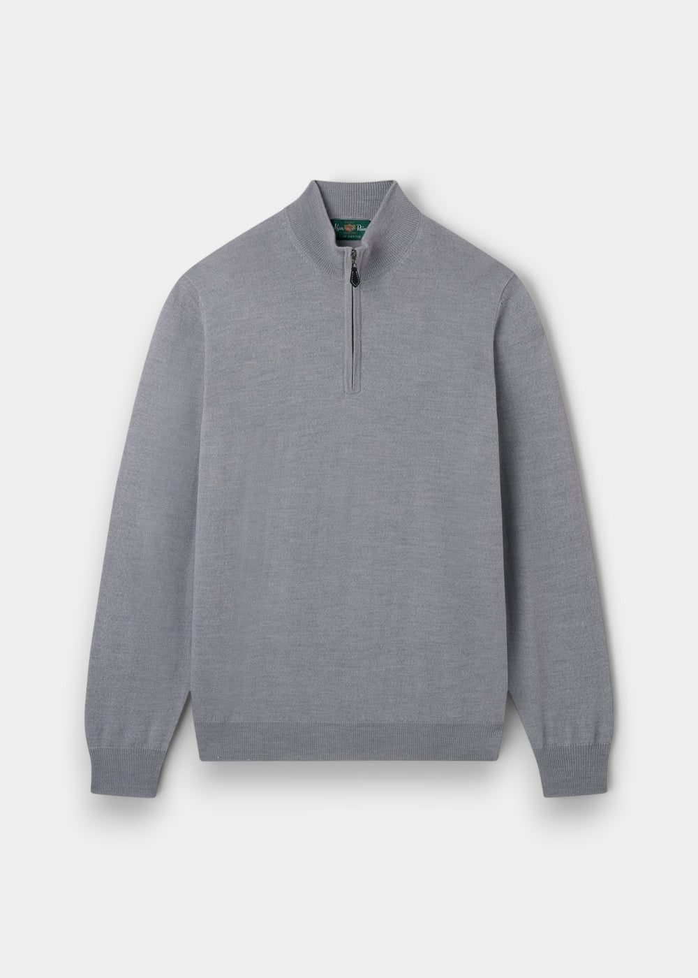 Barton Merino Wool Quarter Zip Jumper in Light Grey Mix, Regular Fit, laid flat on a white background.