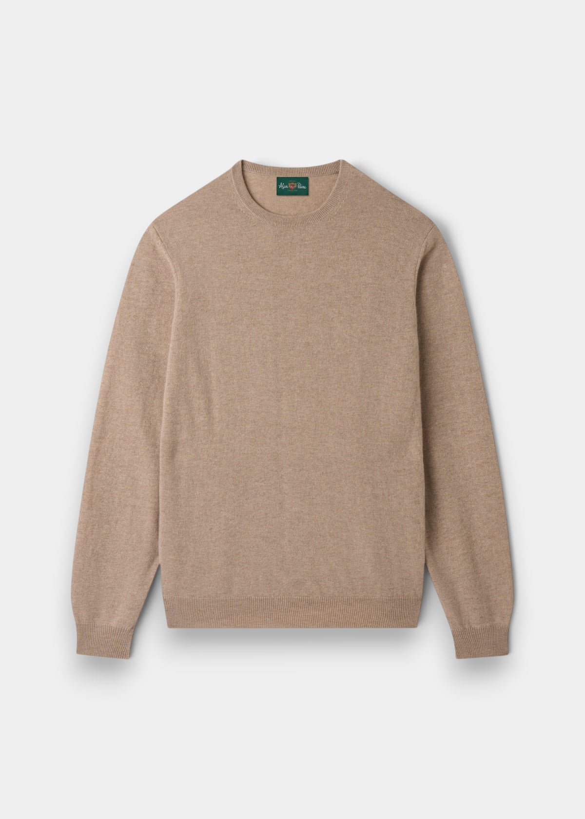 Alan Paine Melfort crew neck jumper in linen beige 100% cashmere with ribbed hem and cuffs