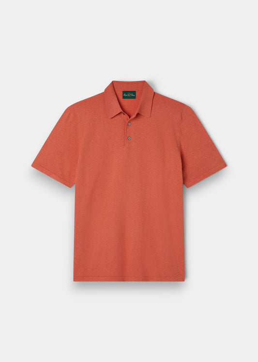 Alan Paine men's luxury melba polo shirt in a soft pima cotton, silk, and cashmere knit with a ribbed hem.