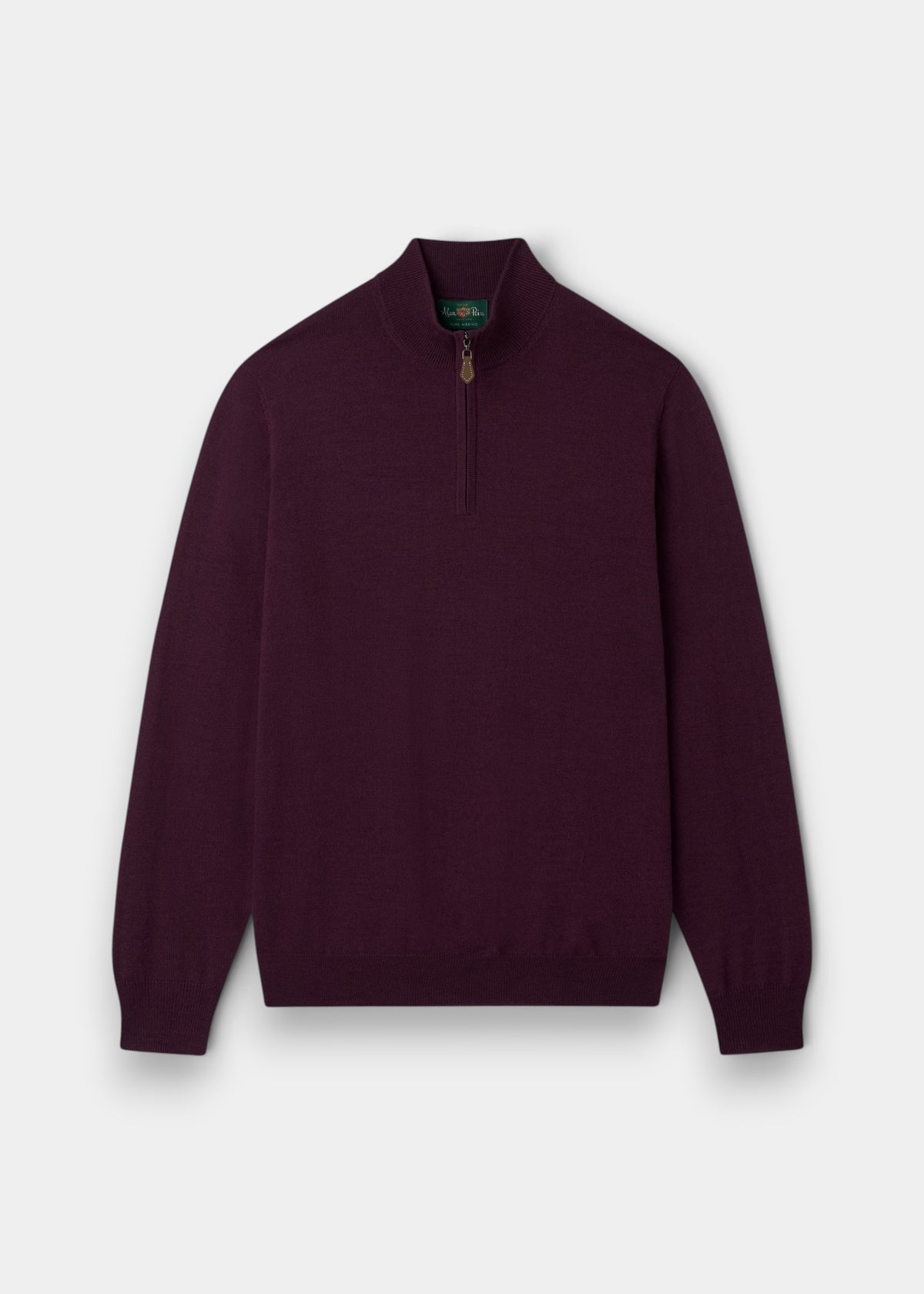 Alan Paine Barton black grape merino wool 1/4 zip mock neck jumper with ribbed hem and cuffs
