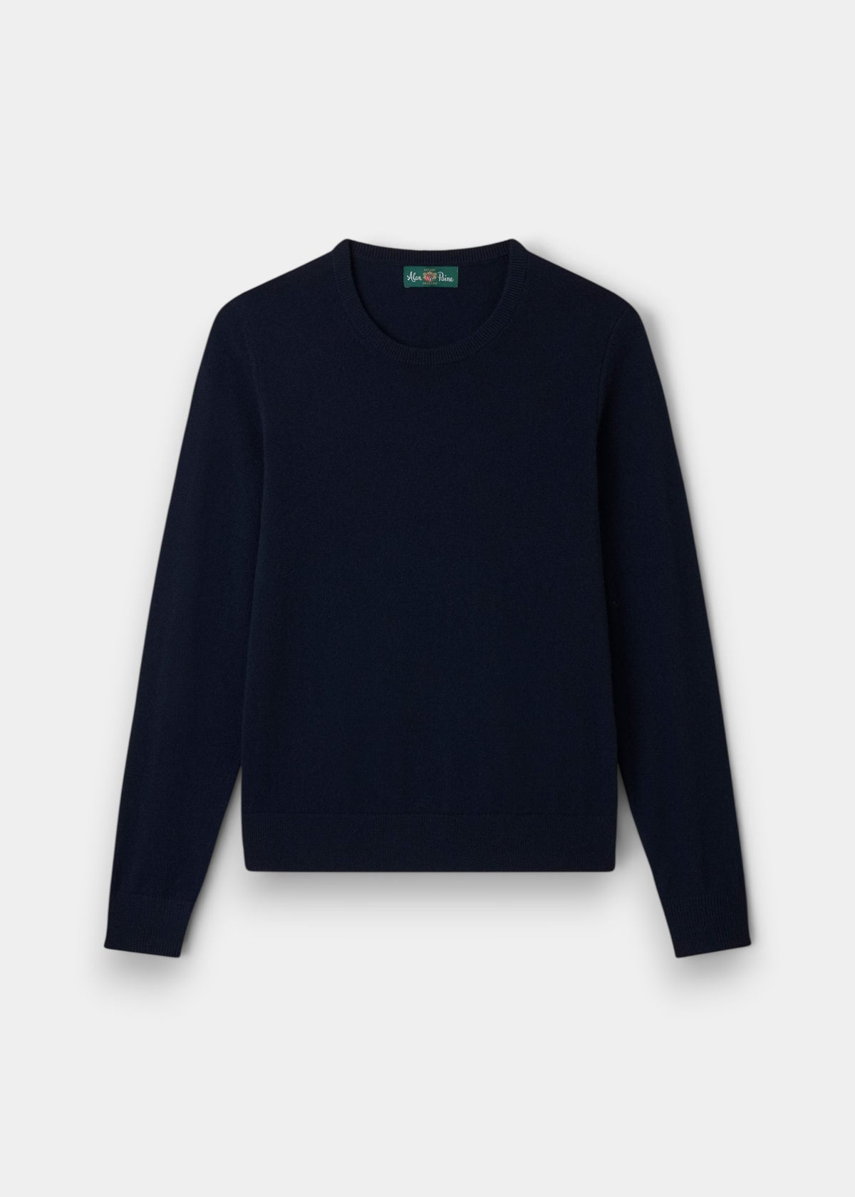 The Ivy Wool & Cashmere Crew Neck Jumper in Dark Navy is laid flat on a white background.