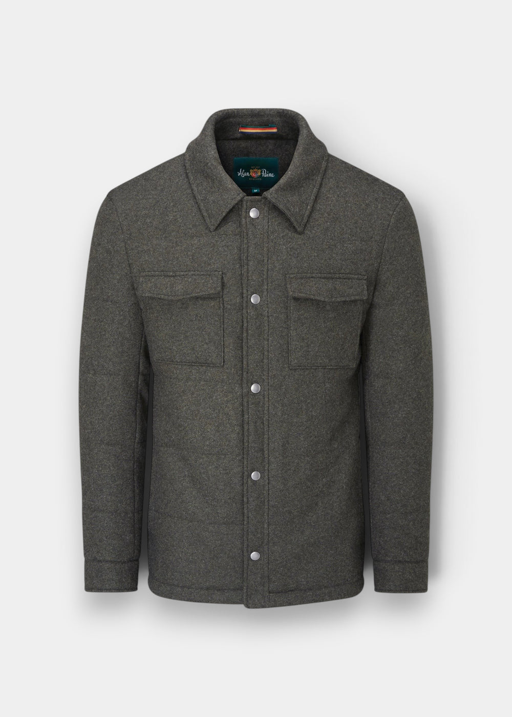 Alan Paine Richmond men's olive green quilted wool-blend shacket with stud fastenings and chest pockets