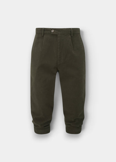 Alan Paine Southoak olive moleskin breeks for men in a regular fit with a button fastening and zipped fly.