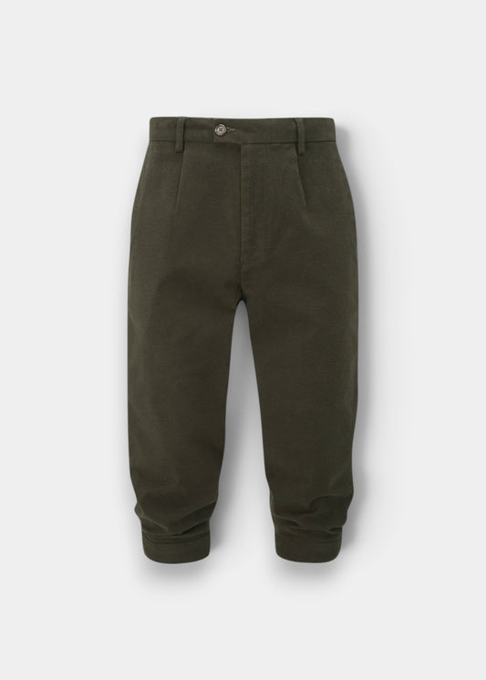 Alan Paine Southoak olive moleskin breeks for men in a regular fit with a button fastening and zipped fly.